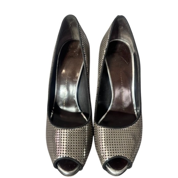 Giuseppe Zanotti Silver Metallic Peep-Toe Pumps‎ Size 38.5 - Picture 11 of 16